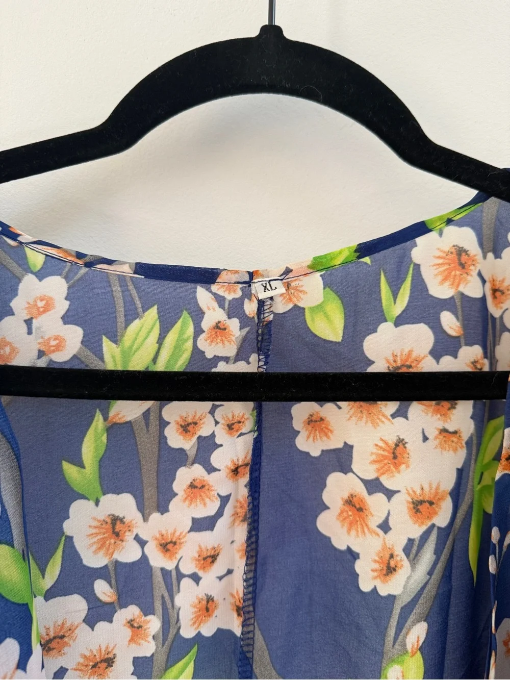 Floral Sheer Chiffon Three-Quarter Bat Sleeve Cardigan or Swim Coverup - Picture 2 of 3